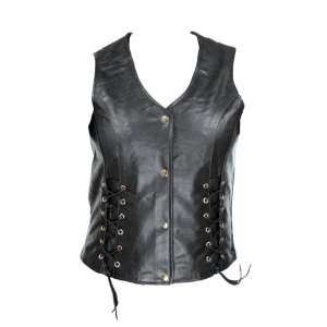   Leather Motorcycle Vest with Front Laces   Color  Black   Size  3XL