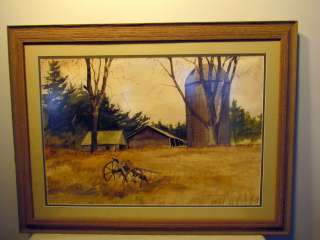   1980s James Philip Feriola Watercolor Painting of Farm & Silo  
