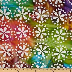  44 Wide Indian Batik Daisy Fuchsia/Green/Yellow Fabric 