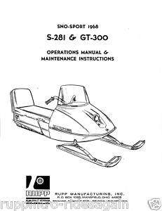 Rupp snowmobile 68 SNO SPORT GT300 S281 PARTS MAINT OP  