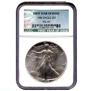  1986 $1 Silver American Eagle Bullion Coin MS69 NGC 