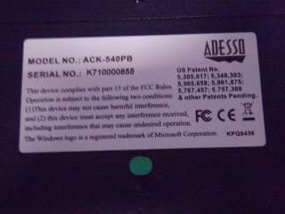 ADESSO MODEL NO. ACK 540PB PS2 TOUCHPAD MINI KEYBOARD BLACK  