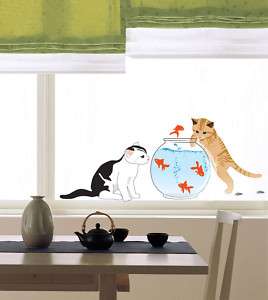 Cats & Fishbowl Wall STICKER Removable Adhesive Decal  