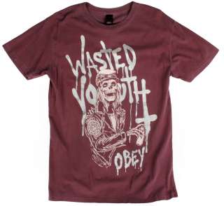 Obey Clothing Wasted Youth S/S Crew Neck T Shirt   Oxblood   FREE 