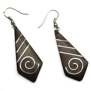  Stainless Steel Spiral Inlay Wood Tie Earring Evolatree Jewelry