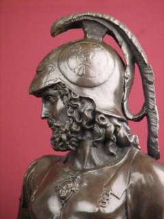   SIGNED BRONZE STATUE ROMAN GOD WARRIOR SCULPTURE ON MARBLE Sculpture