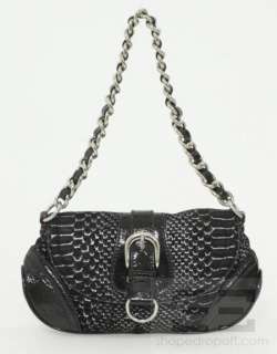Adrienne Vittadini Black & Silver Snake Print Suede Chain Strap Bag 