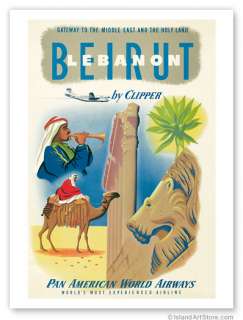 Vintage Travel Poster LEBANON BEIRUT Pan Am Airways   