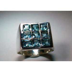  Bold Blue Topaz Nine Stone Ring, 12 Jewelry