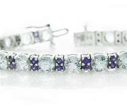 14K White Gold Sapphire & Aquamarine Bracelet  