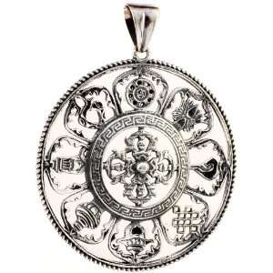  Vishva Vajra Pendant with Ashtamangala   Sterling Silver 