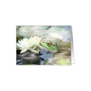  Blank, Bullfrog in Pond With Three Water Lilies Card 
