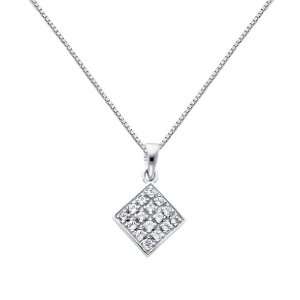 14K White Gold Cluster CZ Cubic Zirconia Square Charm Pendant with 