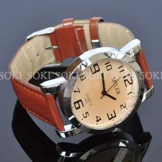 New Classic Dial mens Analog Quartz Wrist Brown Leather Band Watch M10 