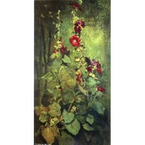 FRAMED oil paintings   John La Farge   24 x 46 inches   Red Hollyhocks 