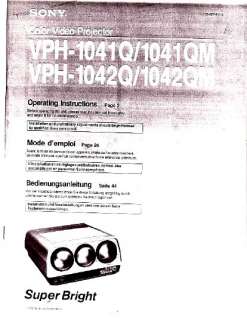 Sony Video Projectors Model VPH 1041Q 1042Q (2) Manuals  