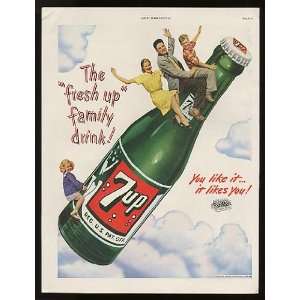  1948 7 Up Soda Family Drink Large Bottle Print Ad