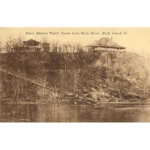  1908 Vintage Postcard   Black Hawks Watch Tower from Rock 