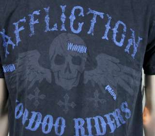 AFFLICTION Mens T shirt VOODOO RIDERS black lava yarn stitch  