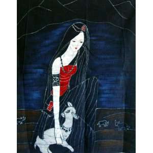  Chinese Art Hand Batik Tapestry Girl Lamb Wall Hanging 