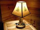 Rustic Log Cabin Furniture OAK LAMP End Table WITH CARVED LOON SO 