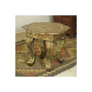  NOVICA Brass accent table, Golden Lotus