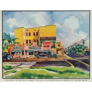  1936 Print Miami Barbecue Roadside Food Stand Golinkin 