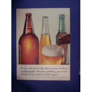   Print Ad. Orinigal 1959 Vintage Magazine Art. glass bottles/beer