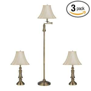  Globe Electric 60973 3 Pack Combo Lamp Set, Antique Brass 