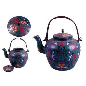 Chinese Antique Cloisonne Flower Teapot 