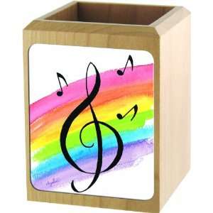   Basement Designs Wood Pencil Cup   Rainbow G Clef Musical Instruments