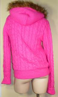Victoria Secret PINK Handknit Faux Fur Sweater Hoodie M  