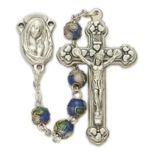  6mm Genuine Aqua Cloisonne Beads and Madonna Center Rosary 