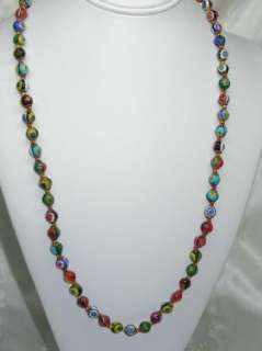   COLORFUL VINTAGE 27 INCH LONG VENETIAN GLASS BEAD NECKLACE  