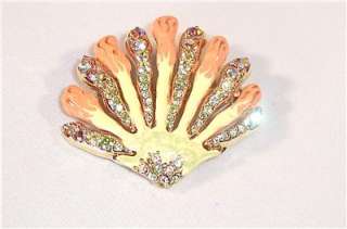 St. John Rhinestone Enamel Seashell Pin w/Original Pouch & Card  