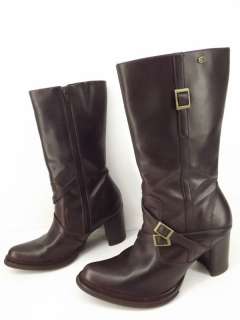 Womens boots dark brown vegan Skechers 7.5 M harness heels zip  