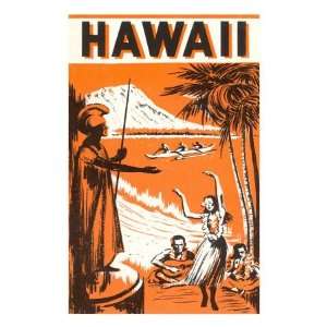 Hawaii, King Kamehameha and Outriggers Premium Poster Print, 8x12 