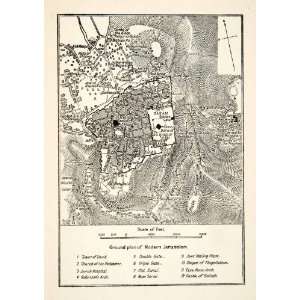  1924 Wood Engraved Map Culture Jerusalem Israel Haram Armenian 