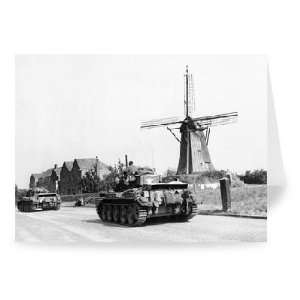  American army tanks pass a windmill in   Greeting Card 