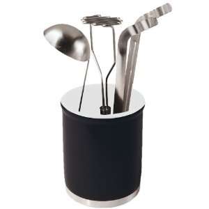  Black Ceramic Utensil Caddy with Stainless Steel Base 
