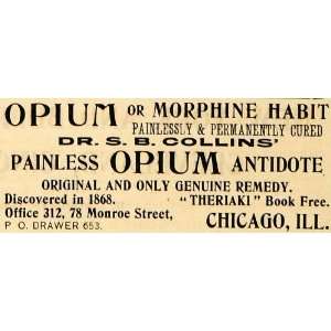  1894 Ad Opium Morphine Antidote Theriaki Dr S B Collins 
