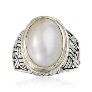  Balinese Cultured Mabe Pearl Ring In Silver, 18kt Yellow 