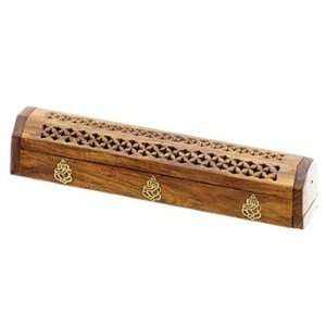  Wooden Coffin Incense Burner   Ganesh 12   Brass Inlays 