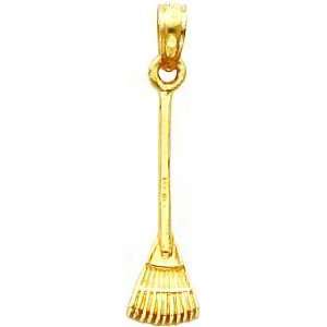  14K Gold 3D Leaf Rake Charm Jewelry