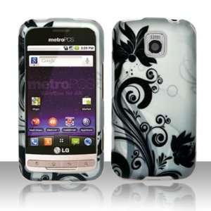 com Hard Phone Cover Case LG OPTIMUS M MS690 Flower Black + Mini Nano 