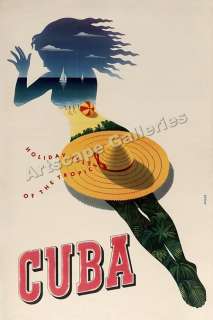 Cuba Beach Vacation 1940s Classic Travel Poster   16x24  