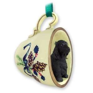English Cocker Green Holiday Tea Cup Dog Ornament   Black  