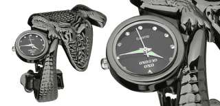 Black Alloy Crocodile Design Bracelet Time Wrist Watch  
