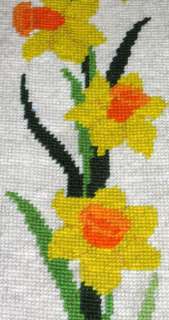 VINTAGE EMBROIDERY DAFFODIL IRIS NEEDLEPOINT BELL PULL  