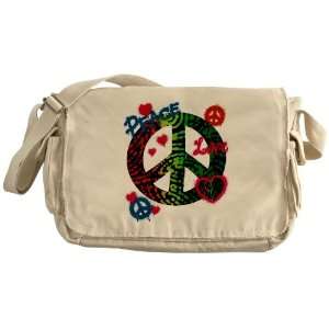   Khaki Messenger Bag Peace Love Rainbow Peace Symbol 